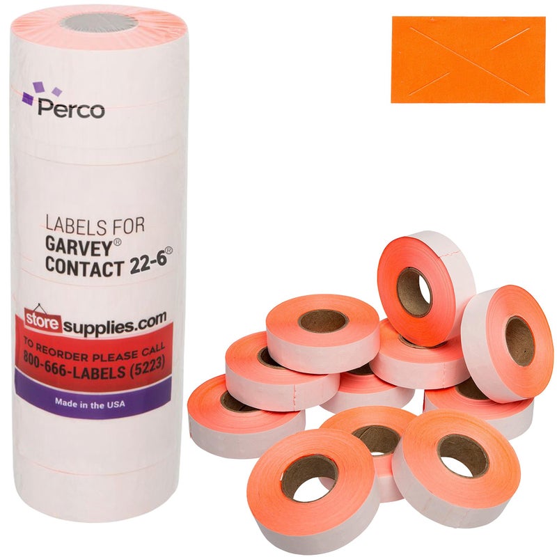 Perco 1812 Fluorescent Red Pricing Labels for Garvey 18-6 One Line Price Gun â€“ 11 Rolls â€“ 14,000 Price Marking Labels - Image 1